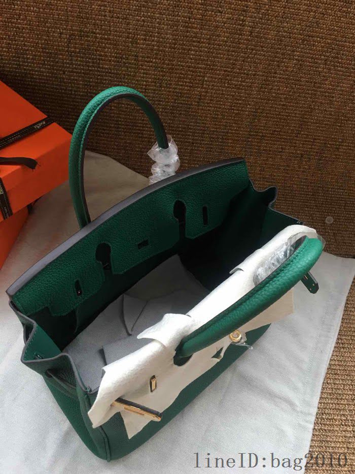 愛馬仕HERMES Birkin 鉑金包 墨綠色 進口小牛皮 金銀扣 皮質細膩柔軟 時尚女手提包  tdher1136
